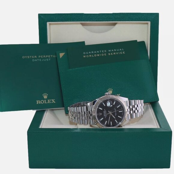 MINT MENS FLUTED BLACK ROLEX DATEJUST WITH BOX - Picture 5 of 7